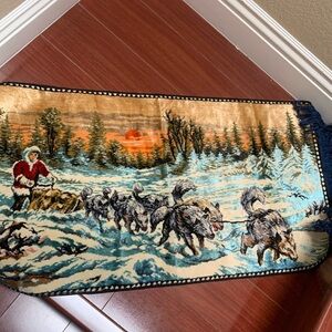 Vintage Santa  Mushing Sled Dogs Tapestry /  Rug